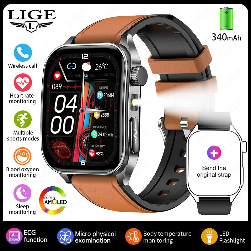 LIGE ECG+PPG Smart Watch 650nm Dual Probe Laser Health Conditioning Women Uric Acid Blood Lipid Blood Pressure Man Smartwatch