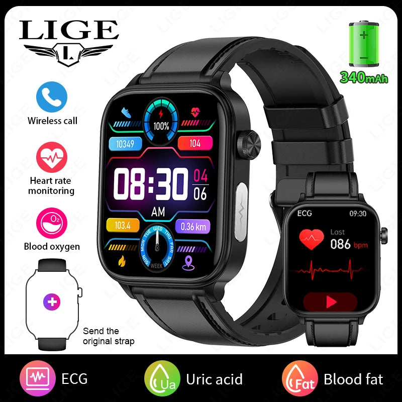 LIGE 2026 New ECG+PPG Healthy Diagnose Smart Watch Body Analysis Blood Pressure Lipid Uric Acid Women's Health Smartwatch Men