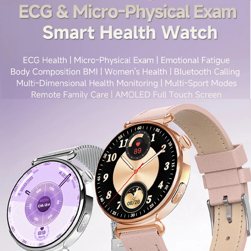 New Women's Smart Watch ECG Health Monitoring Blood Pressure Blood Oxygen Sports SOS Voice Assistant IP68 Waterproof Smart Watch