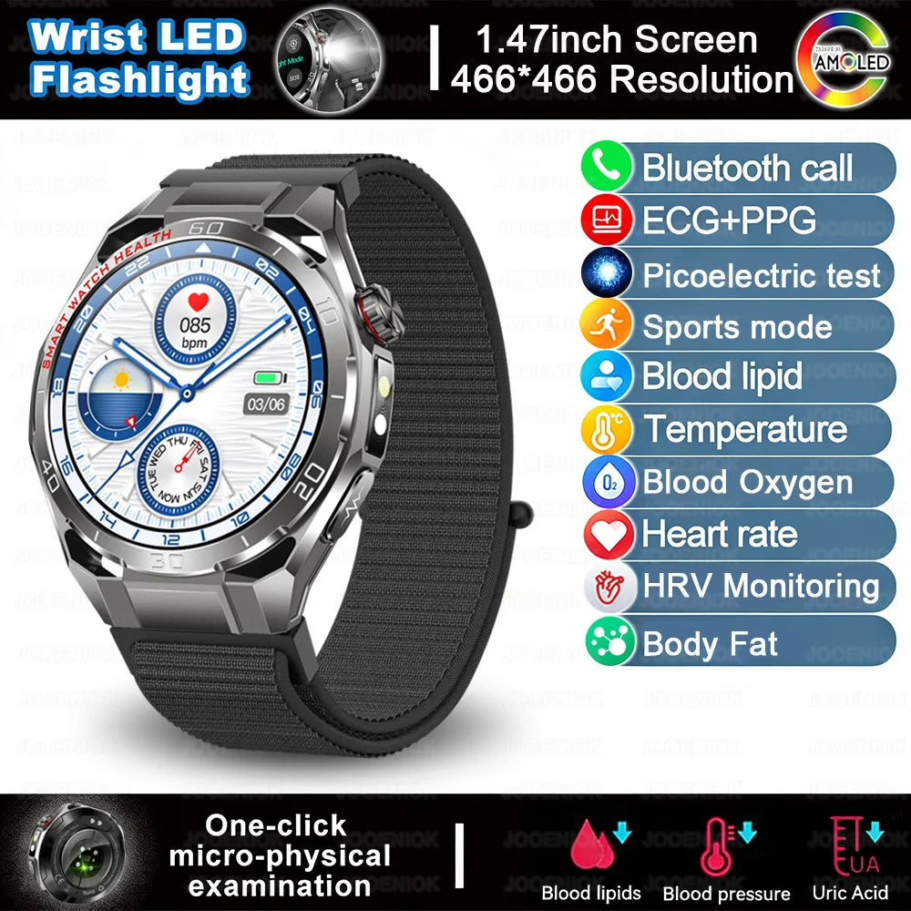 ECG+PPG Smart Watch Men Blood Pressure Uric Acid Blood Fat BT HD Call Health Sports Waterproof Smartwatch Women For Android IOS