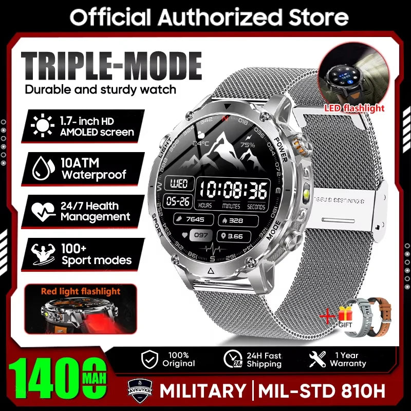 Active Smart Fit Flash Watch — 1.7" HD, LED Flashlight, Heart Rate & Bluetooth Call
