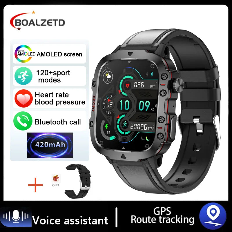 Active Smart Fit Military GPS Watch — 1.96", 5ATM, BT Call, Outdoor Sports & Health Monitor