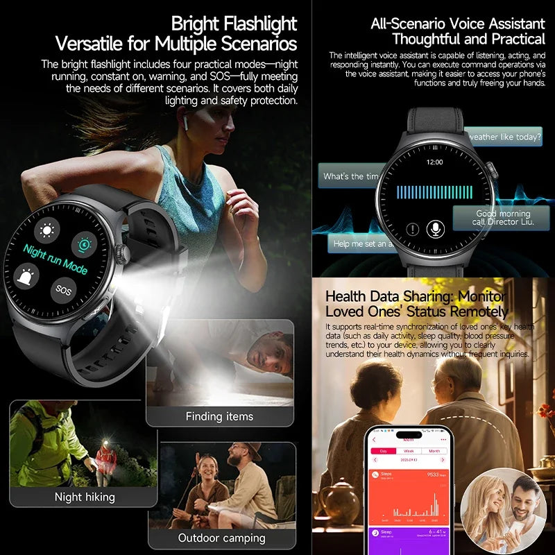 2025 New  ECG Smart Watch AMOLED Health Monitoring Blood Oxygen Uric Acid Blood Components Women's Health Flashlight Smart Watch