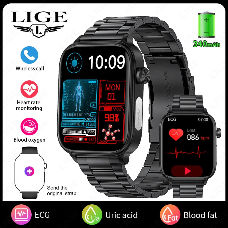 LIGE 2026 New ECG+PPG Healthy Diagnose Smart Watch Body Analysis Blood Pressure Lipid Uric Acid Women's Health Smartwatch Men