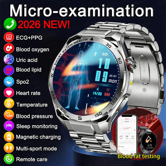 ECG Smart Watch AMOLED Men's Micro-physical examination Watches Blood Pressure Fat Uric Acid Call Smartwatches For Men Women NEW
