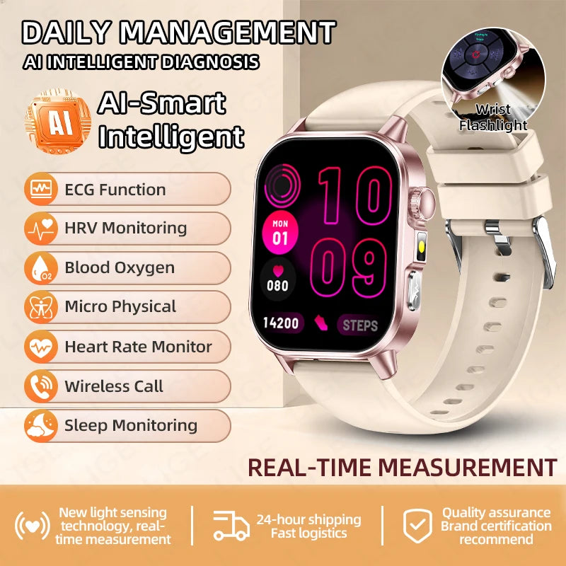 LIGE New ECG Smartwatch Men Heart Rate Blood Oxygen Uric Acid Monitor IP68 Waterproof 450mAh Health Smart Watches For Men Women