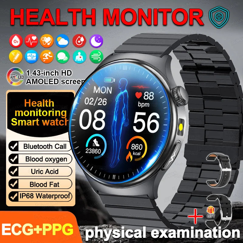 New Accurate ECG Smart Watch Blood Lipids Five Viscera Health Glance Body Temperature BT Call Sports Smart Watches For Men Women