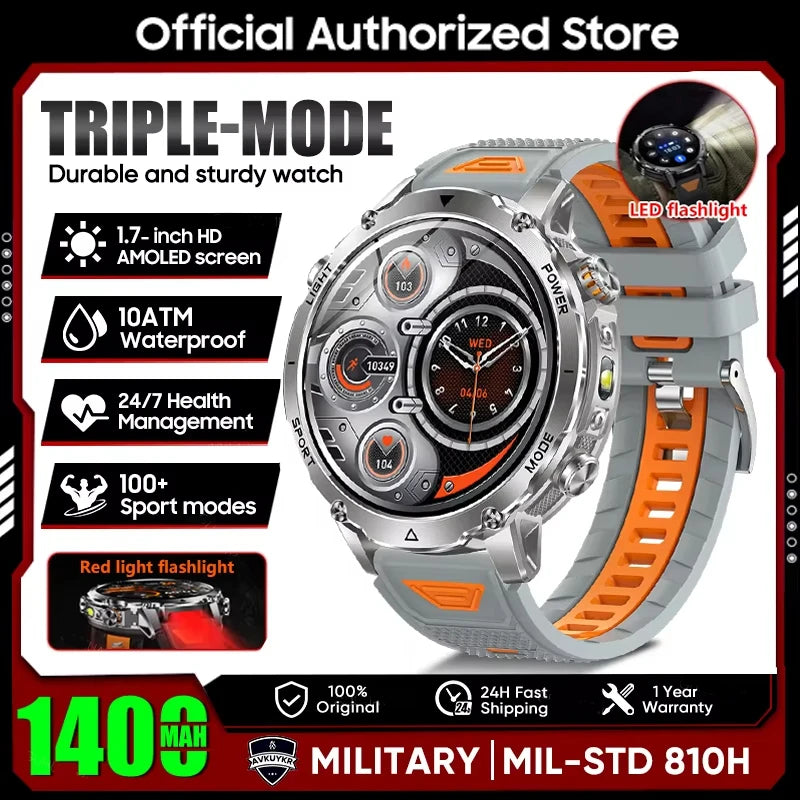 Active Smart Fit Flash Watch — 1.7" HD, LED Flashlight, Heart Rate & Bluetooth Call