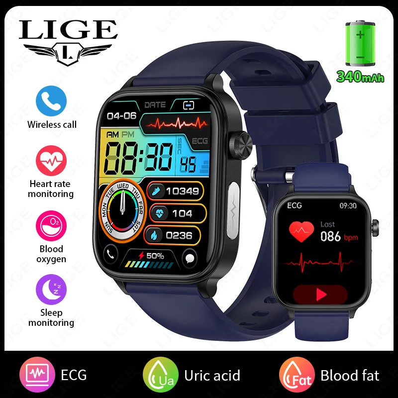 LIGE 2026 New ECG+PPG Healthy Diagnose Smart Watch Body Analysis Blood Pressure Lipid Uric Acid Women's Health Smartwatch Men