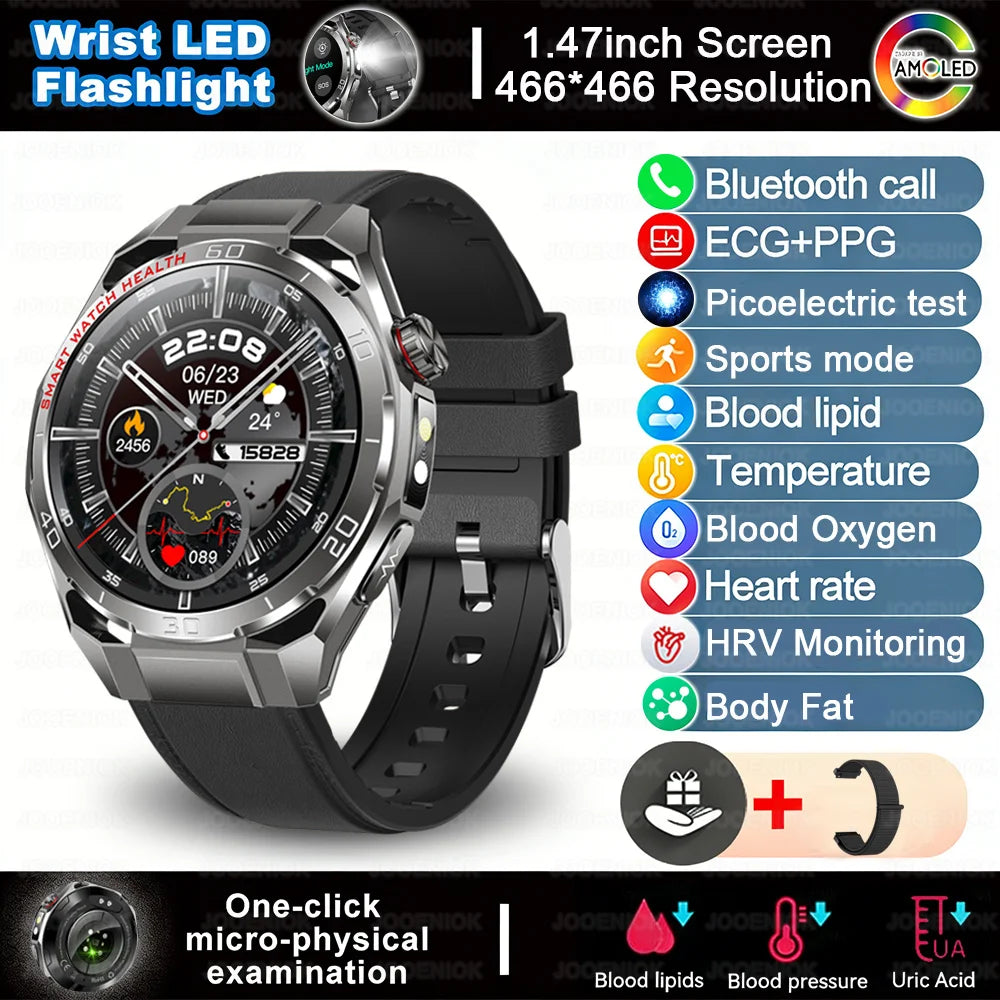 ECG+PPG Smart Watch Men Blood Pressure Uric Acid Blood Fat BT HD Call Health Sports Waterproof Smartwatch Women For Android IOS