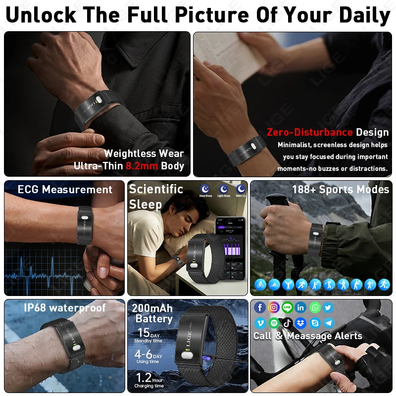 ECG Smart Bracelet Heart Rate Blood Pressure Waterproof Long Battery Life Fitness 2026 New NO Screen Smartwatch Sports Wristband