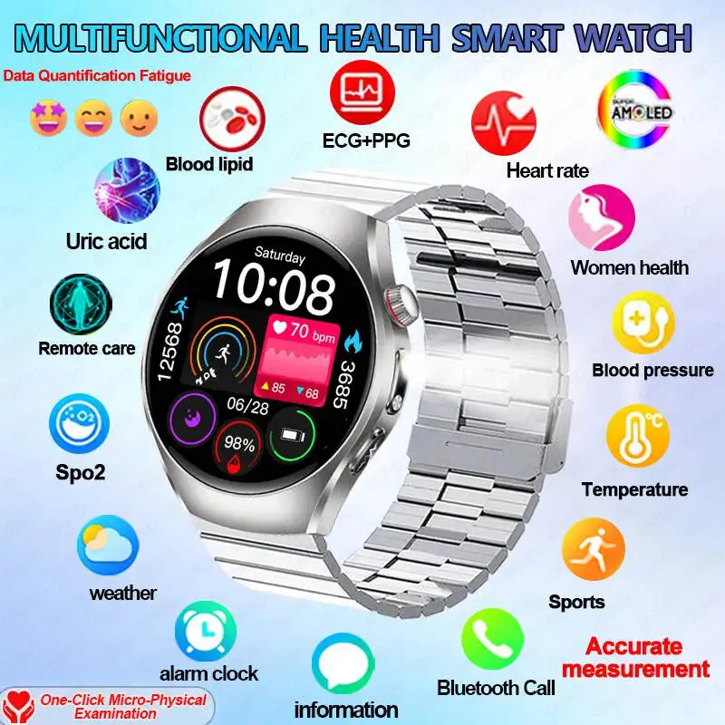 New ECG Smart Watch Micro Physical Examination Uric Acid Exercise Heart Rate Blood Pressure Blood Lipid BT Call Health Watch