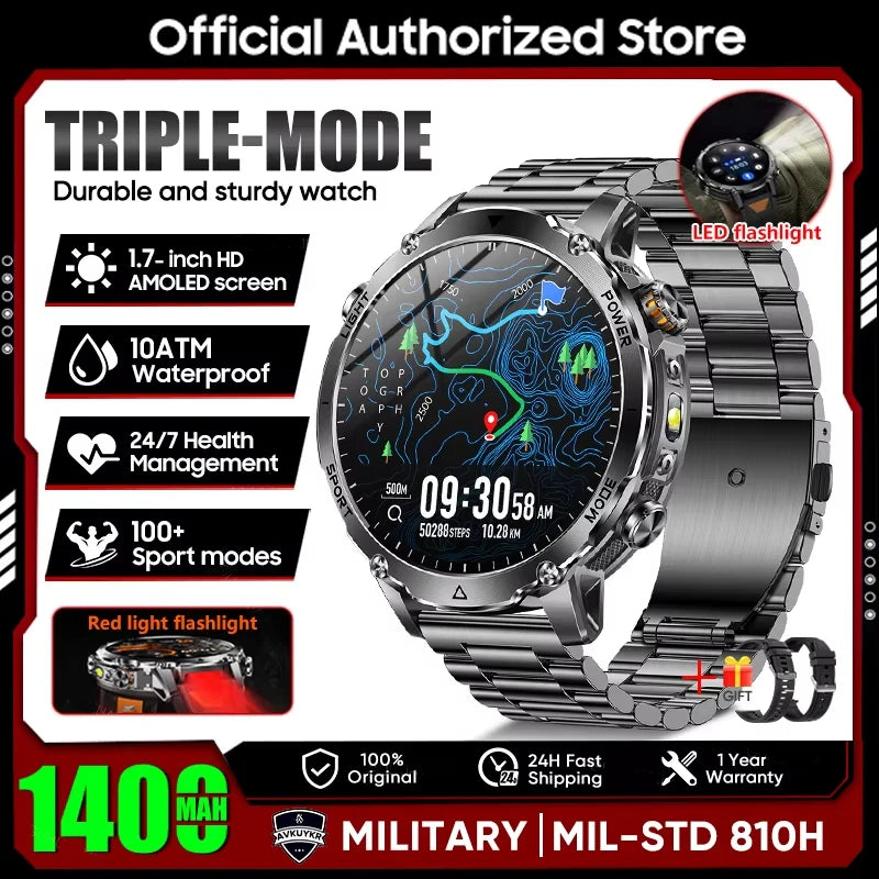 Active Smart Fit Flash Watch — 1.7" HD, LED Flashlight, Heart Rate & Bluetooth Call