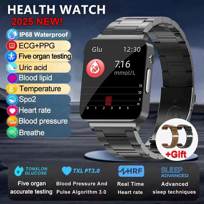 New ECG Heart Rate Smart Watch Men HD AMOLED Screen Sport Watches Uric Acid Blood Pressure Blood Lipid Health Smartwatch Women
