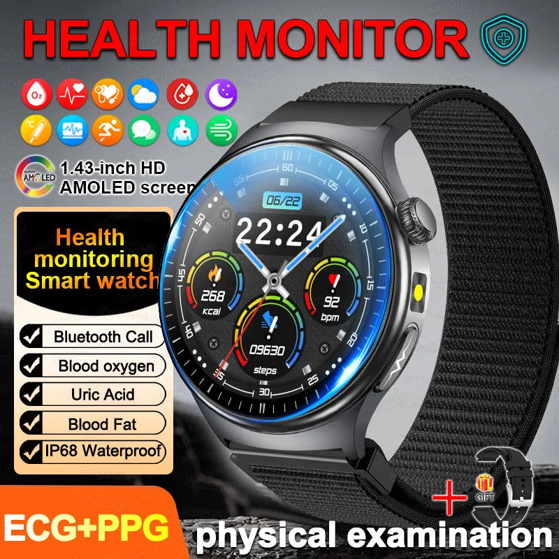 New Accurate ECG Smart Watch Blood Lipids Five Viscera Health Glance Body Temperature BT Call Sports Smart Watches For Men Women