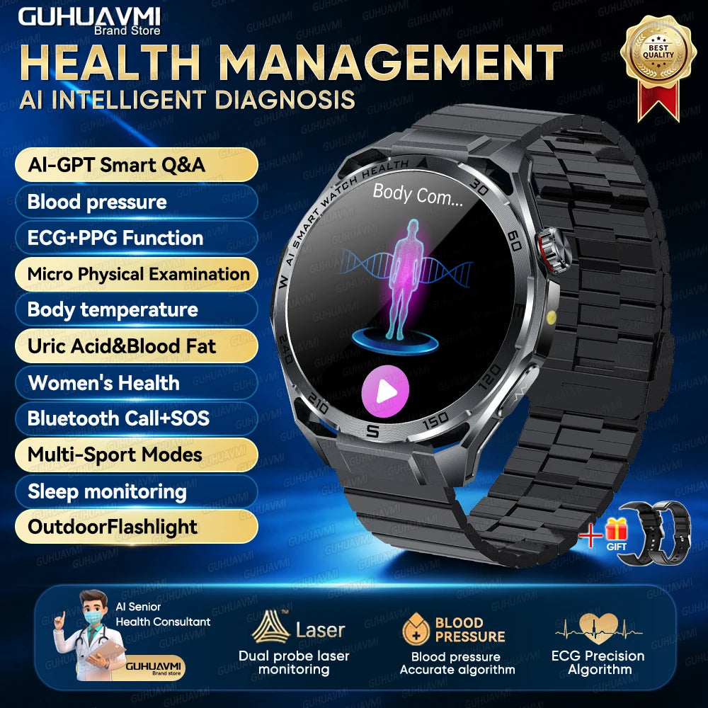 2026 Health Care ECG+PPG Smart Watch BMI ASnalysis Uric Acid Blood Lipids Blood Pressure BT Call AMOLED Smartwatch For Men Women