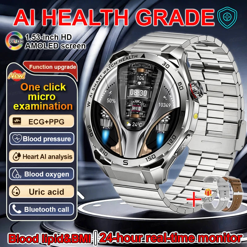 ECG Smart Watch AMOLED Men's Micro-physical examination Watches Blood Pressure Fat Uric Acid Call Smartwatches For Men Women NEW