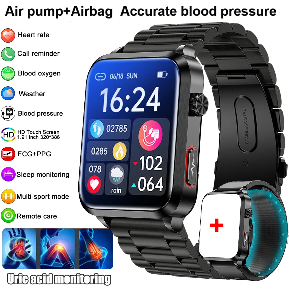2025 New Smart Watch air Pump ECG True Accurately Blood Pressure Airbag health watch Uric Acid Blood Lipids waterproof watch men
