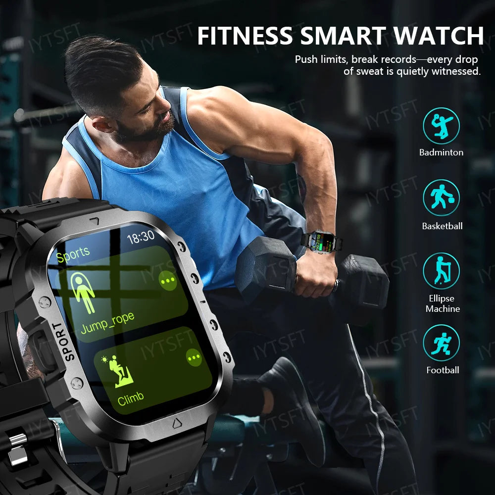 Active Smart Fit LAXASFIT Military Watch — 2.01" HD, BT Call, Outdoor Sports & Health Monitor