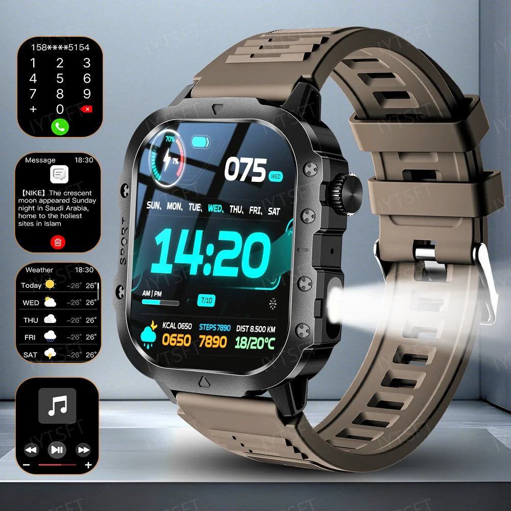 Active Smart Fit LAXASFIT Military Watch — 2.01" HD, BT Call, Outdoor Sports & Health Monitor