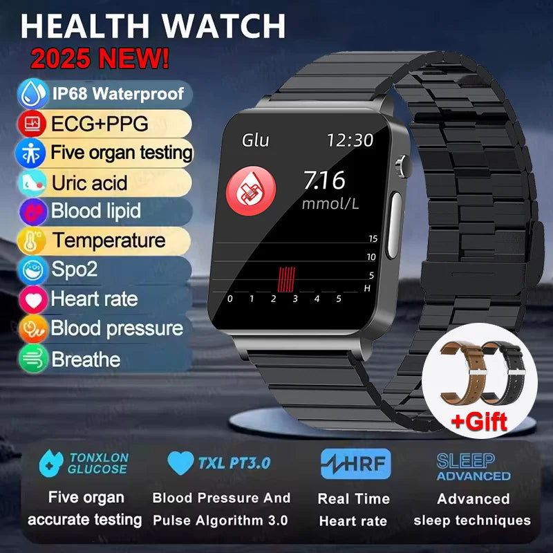 New ECG Heart Rate Smart Watch Men HD AMOLED Screen Sport Watches Uric Acid Blood Pressure Blood Lipid Health Smartwatch Women