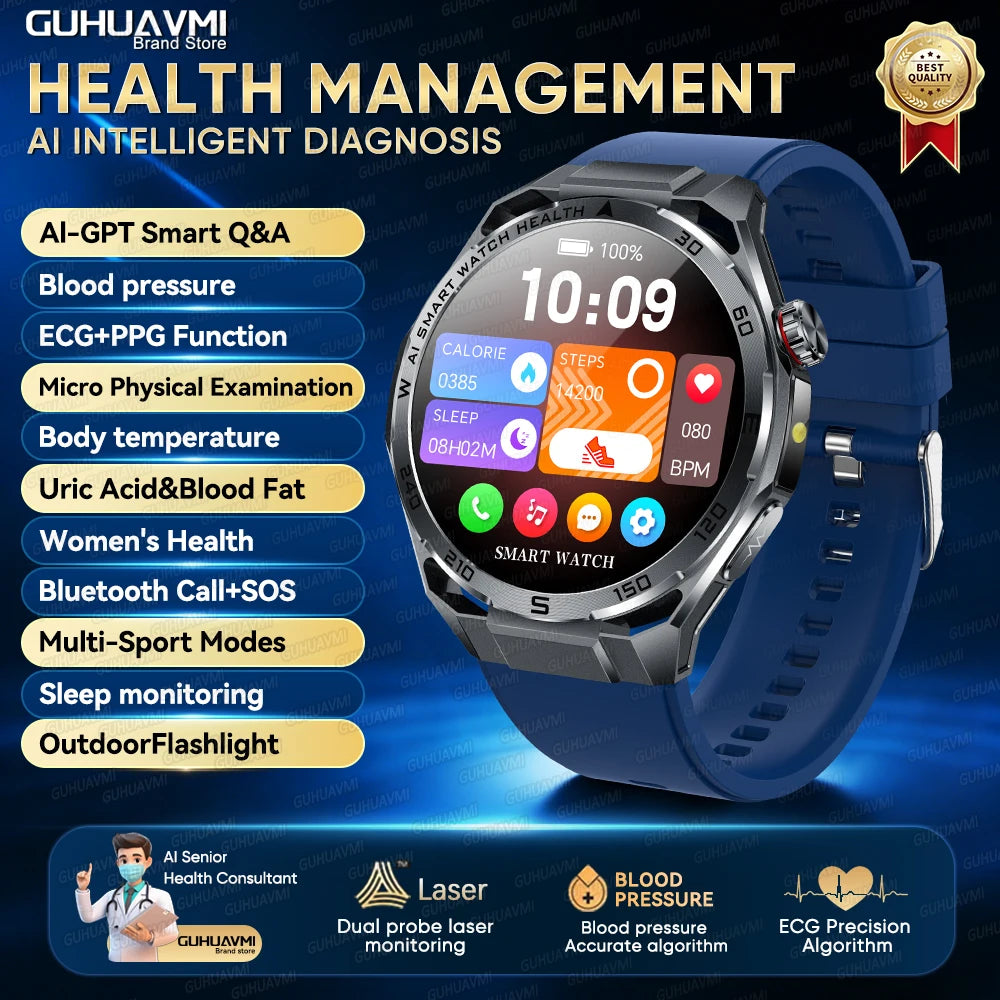 2026 Health Care ECG+PPG Smart Watch BMI ASnalysis Uric Acid Blood Lipids Blood Pressure BT Call AMOLED Smartwatch For Men Women