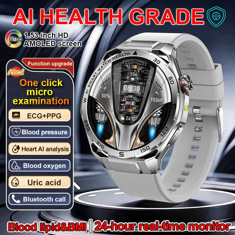 ECG Smart Watch AMOLED Men's Micro-physical examination Watches Blood Pressure Fat Uric Acid Call Smartwatches For Men Women NEW