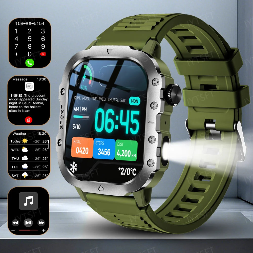 Active Smart Fit LAXASFIT Military Watch — 2.01" HD, BT Call, Outdoor Sports & Health Monitor