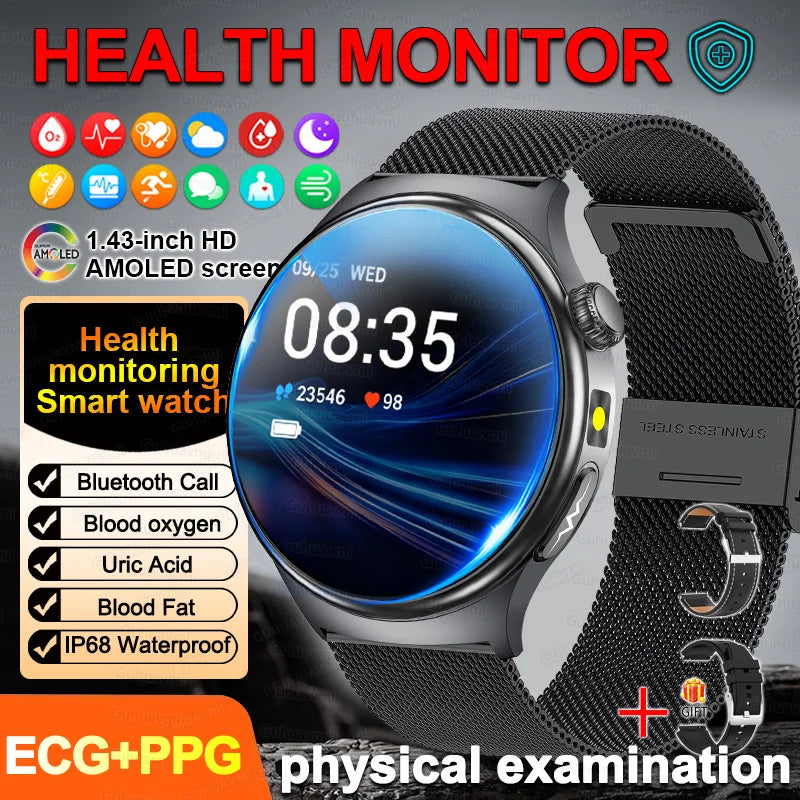 New Accurate ECG Smart Watch Blood Lipids Five Viscera Health Glance Body Temperature BT Call Sports Smart Watches For Men Women