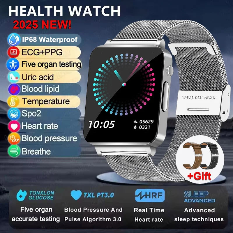 New ECG Heart Rate Smart Watch Men HD AMOLED Screen Sport Watches Uric Acid Blood Pressure Blood Lipid Health Smartwatch Women