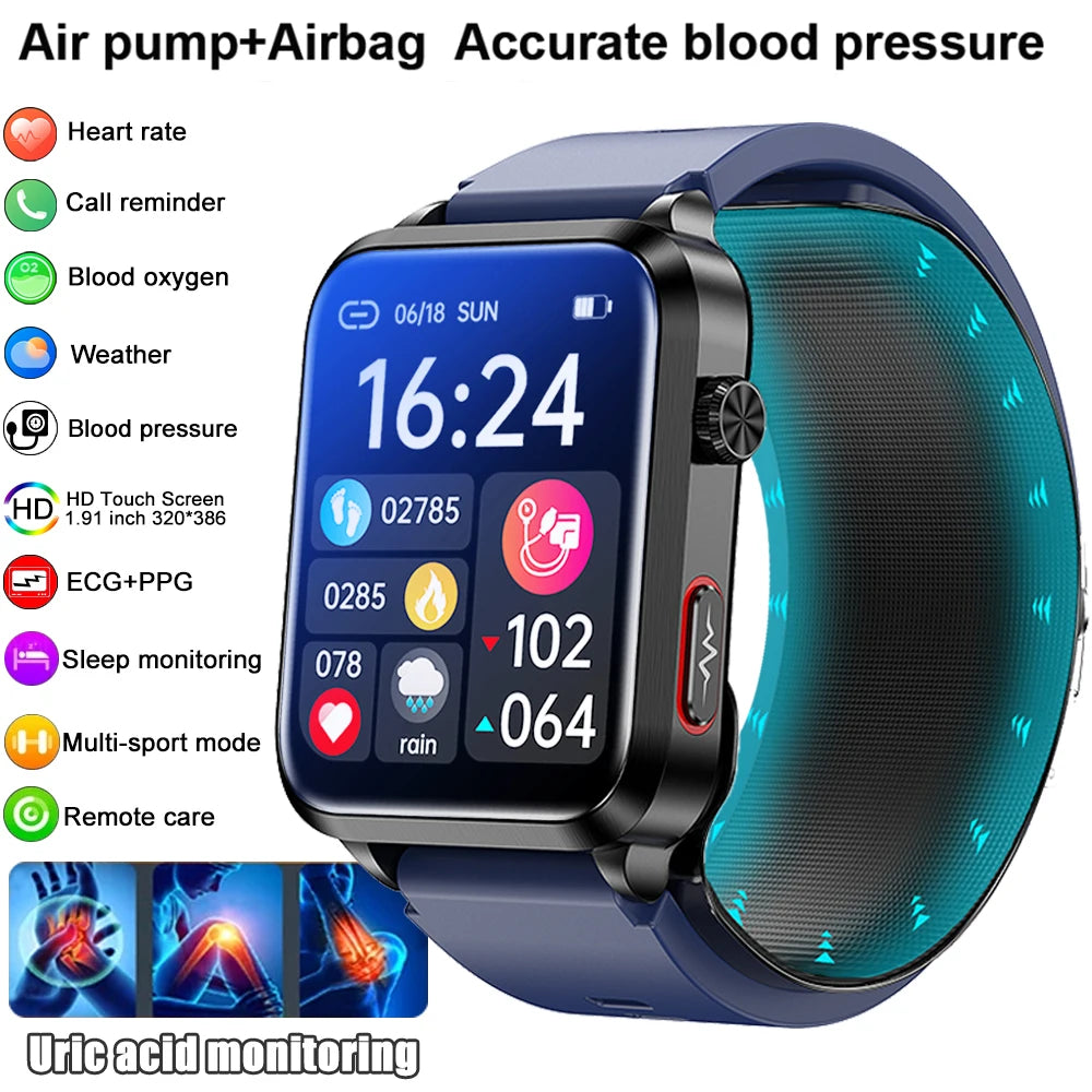 2025 New Smart Watch air Pump ECG True Accurately Blood Pressure Airbag health watch Uric Acid Blood Lipids waterproof watch men