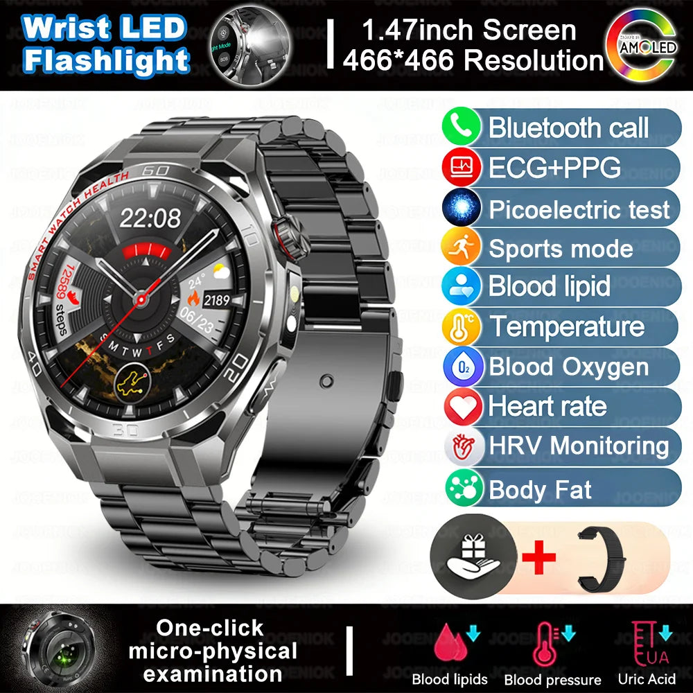 ECG+PPG Smart Watch Men Blood Pressure Uric Acid Blood Fat BT HD Call Health Sports Waterproof Smartwatch Women For Android IOS