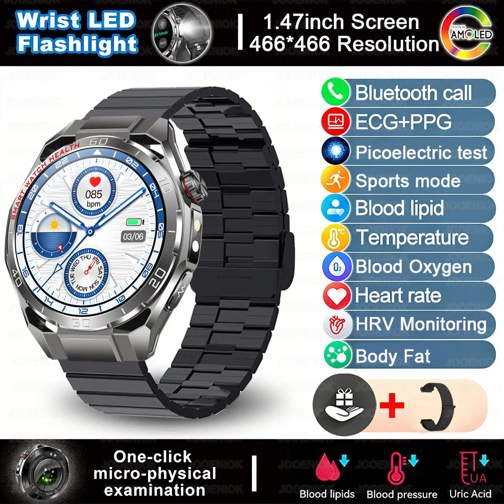 ECG+PPG Smart Watch Men Blood Pressure Uric Acid Blood Fat BT HD Call Health Sports Waterproof Smartwatch Women For Android IOS