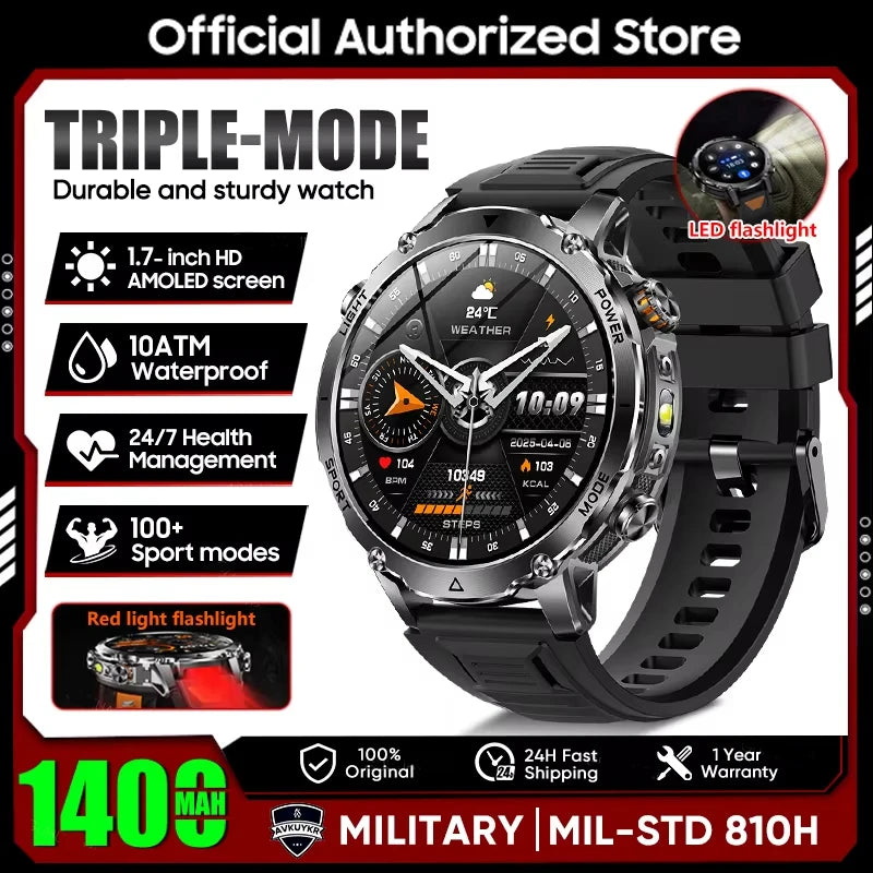 Active Smart Fit Flash Watch — 1.7" HD, LED Flashlight, Heart Rate & Bluetooth Call