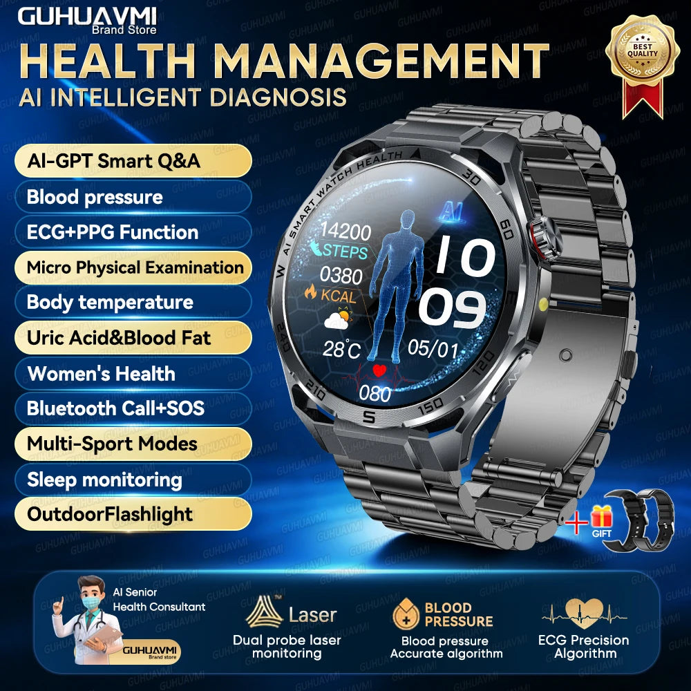 2026 Health Care ECG+PPG Smart Watch BMI ASnalysis Uric Acid Blood Lipids Blood Pressure BT Call AMOLED Smartwatch For Men Women