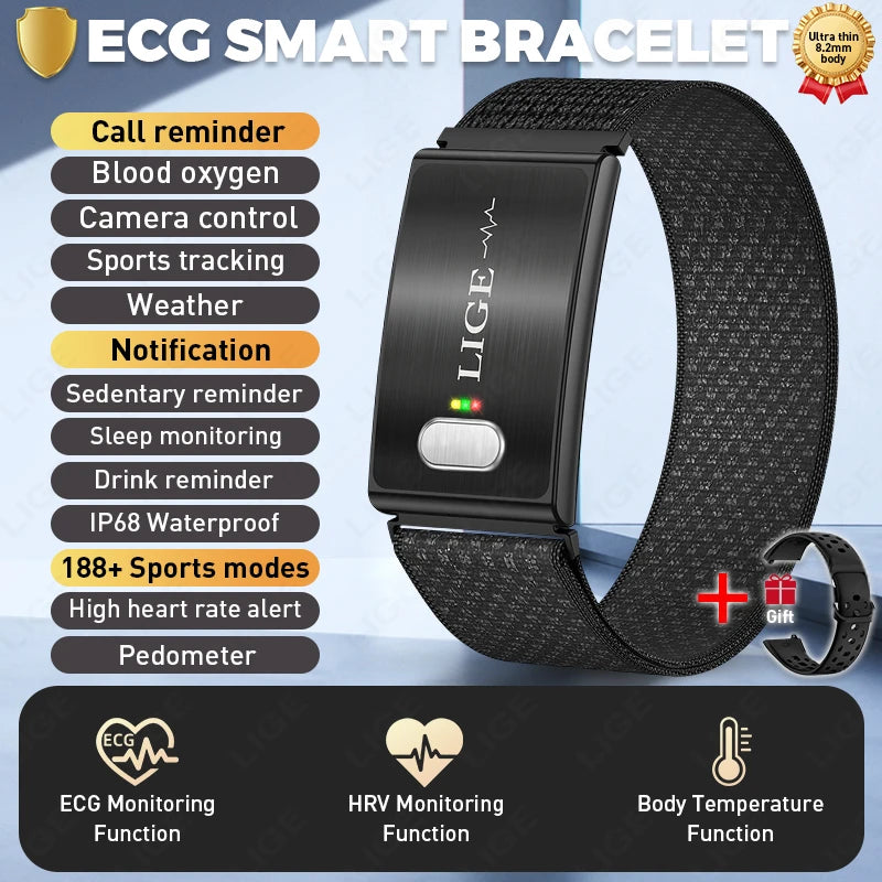 ECG Smart Bracelet Heart Rate Blood Pressure Waterproof Long Battery Life Fitness 2026 New NO Screen Smartwatch Sports Wristband