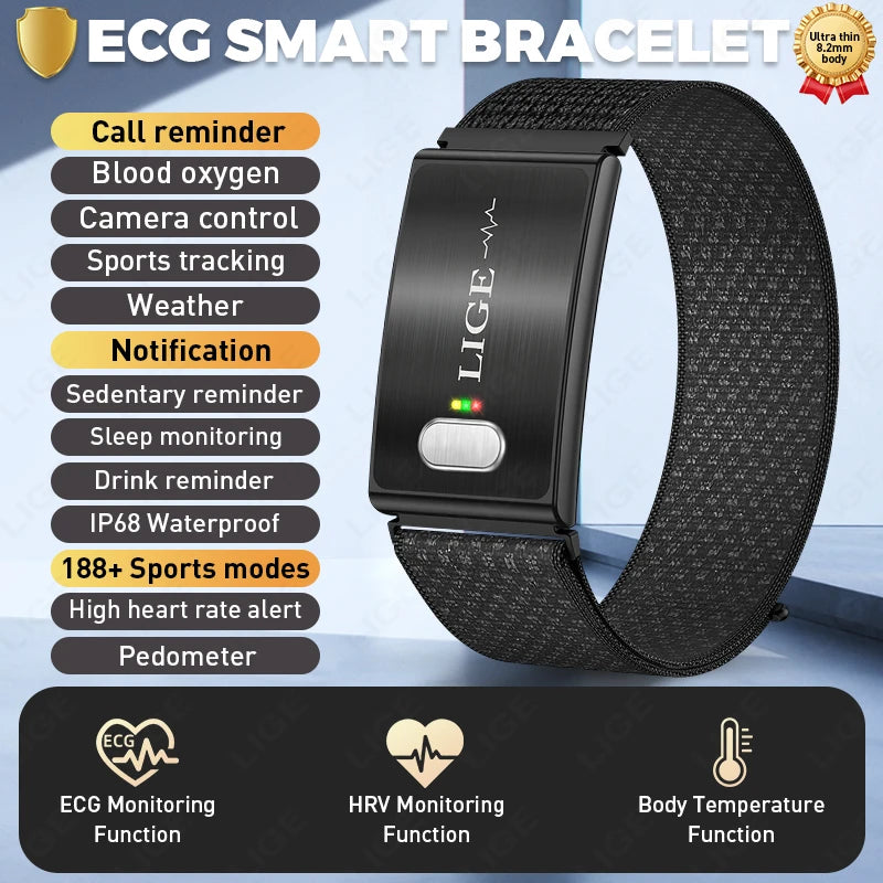 ECG Smart Bracelet Heart Rate Blood Pressure Waterproof Long Battery Life Fitness 2026 New NO Screen Smartwatch Sports Wristband