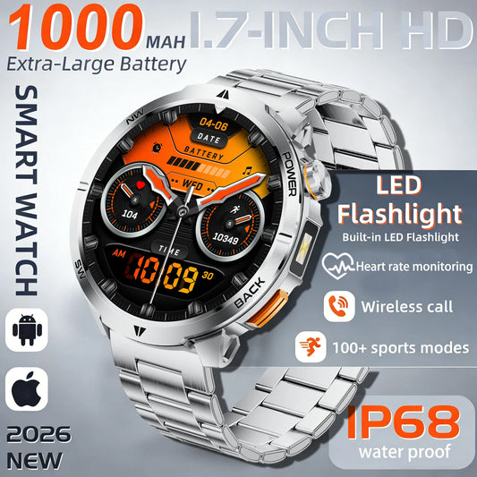 Active Smart Fit Flash Watch — 1.7" HD, LED Flashlight, Heart Rate & Bluetooth Call