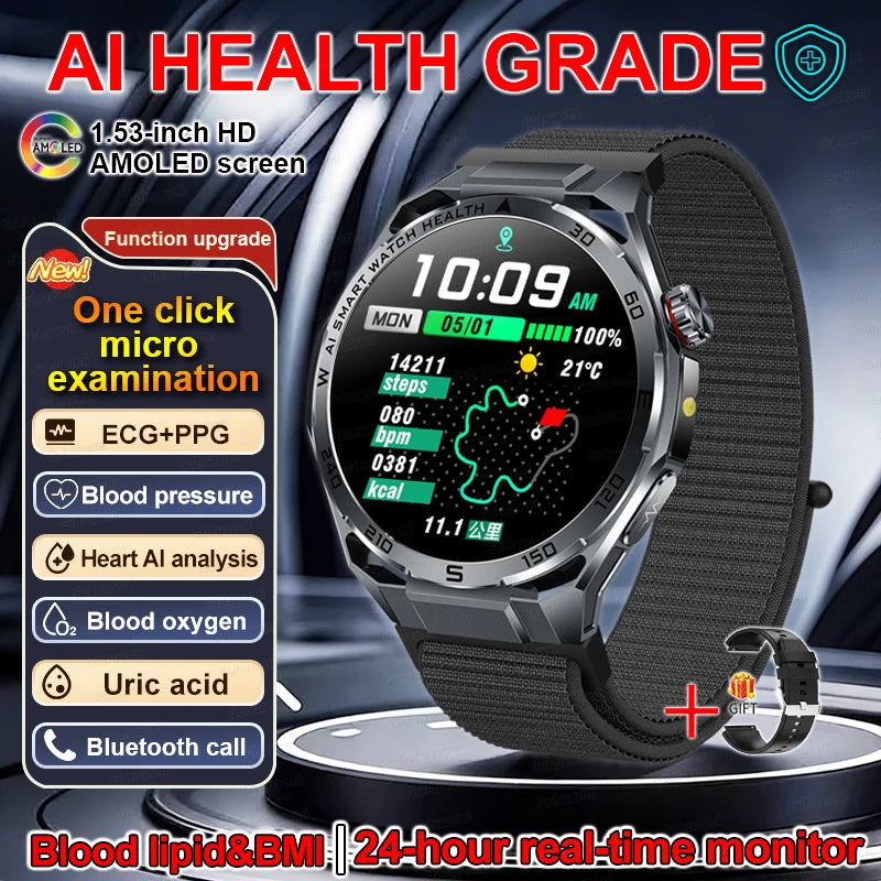 ECG Smart Watch AMOLED Men's Micro-physical examination Watches Blood Pressure Fat Uric Acid Call Smartwatches For Men Women NEW