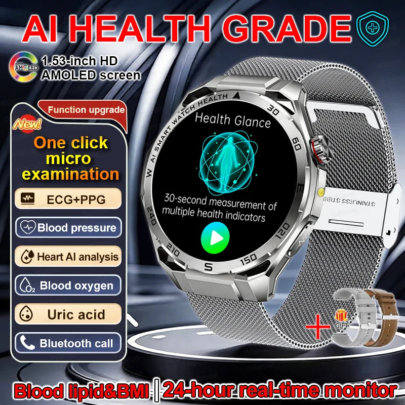 ECG Smart Watch AMOLED Men's Micro-physical examination Watches Blood Pressure Fat Uric Acid Call Smartwatches For Men Women NEW