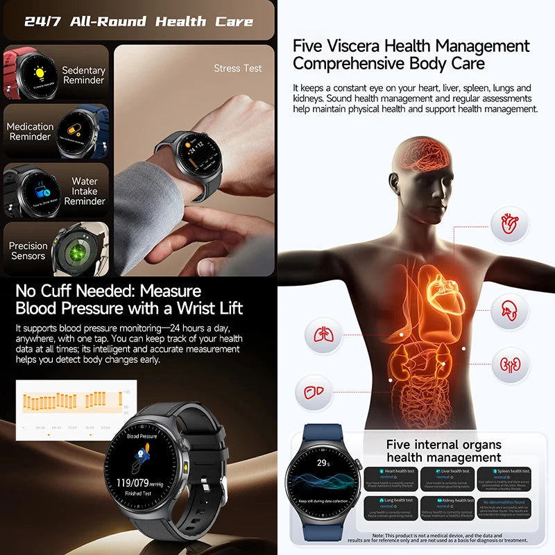 2025 New  ECG Smart Watch AMOLED Health Monitoring Blood Oxygen Uric Acid Blood Components Women's Health Flashlight Smart Watch