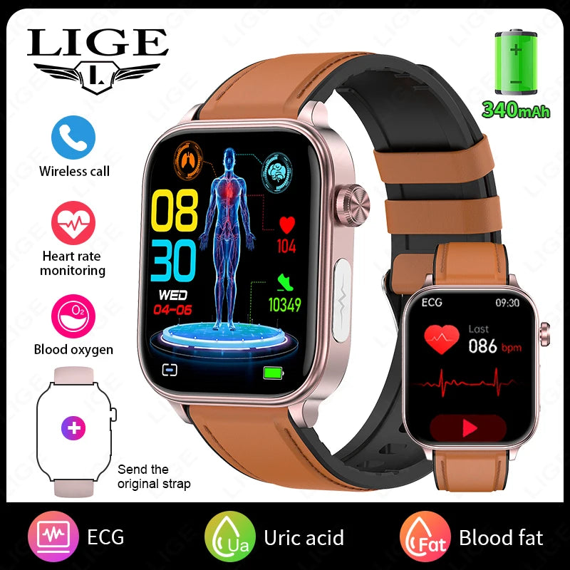 LIGE 2026 New ECG+PPG Healthy Diagnose Smart Watch Body Analysis Blood Pressure Lipid Uric Acid Women's Health Smartwatch Men