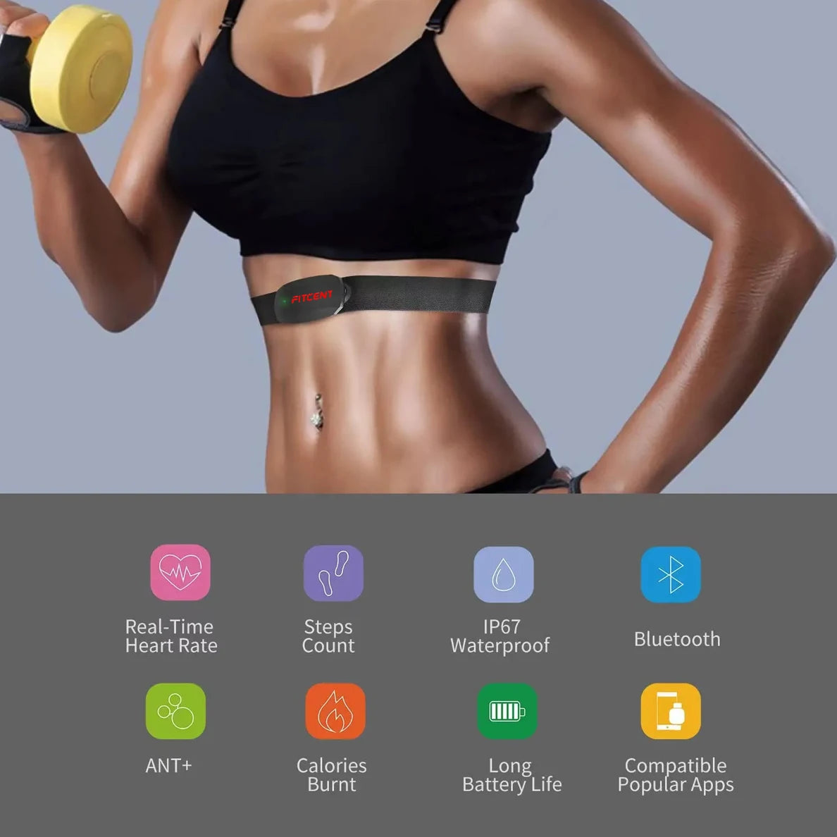 Heart Rate Monitor Chest Strap Bluetooth 5.0 ANT+ IP67 Waterproof Heart Rate Sensor Belt Real-Time Heart Rate Data and Runninng