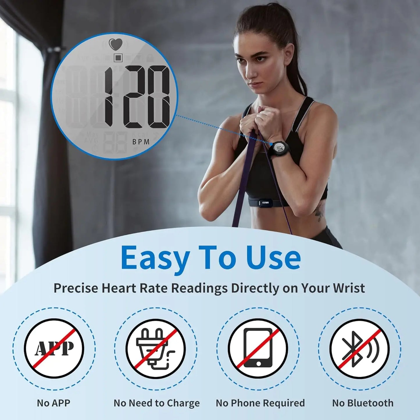Sports Heart Rate Monitor Watch — Chest Strap Included