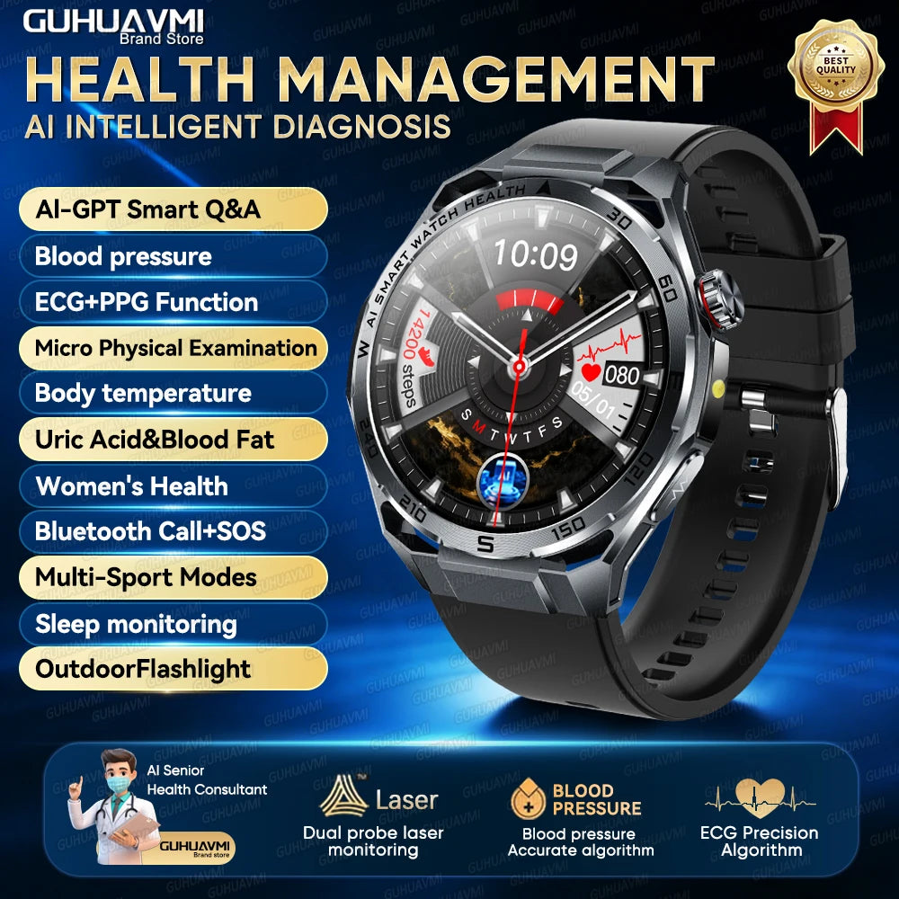 2026 Health Care ECG+PPG Smart Watch BMI ASnalysis Uric Acid Blood Lipids Blood Pressure BT Call AMOLED Smartwatch For Men Women