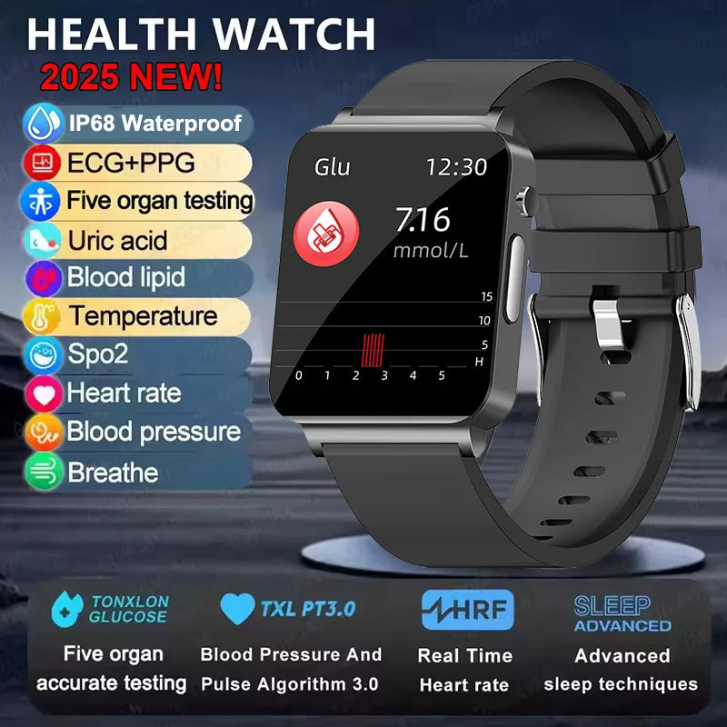 New ECG Heart Rate Smart Watch Men HD AMOLED Screen Sport Watches Uric Acid Blood Pressure Blood Lipid Health Smartwatch Women