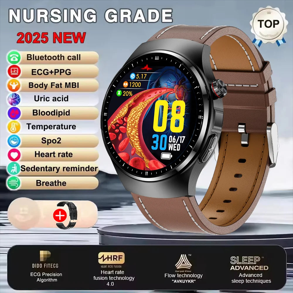 New ECG+PPG Health Traker Smart Watch Blood Lipids Uric Acid Clock Blood pressure wireless Call Body Monitoring smartwatch