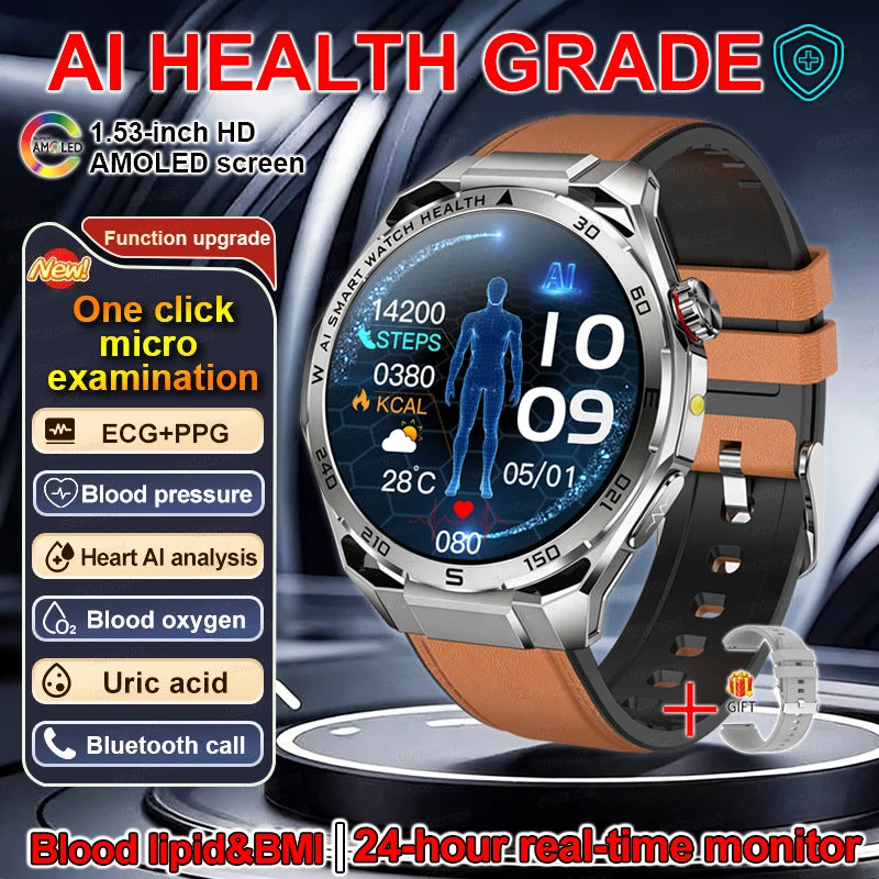 ECG Smart Watch AMOLED Men's Micro-physical examination Watches Blood Pressure Fat Uric Acid Call Smartwatches For Men Women NEW