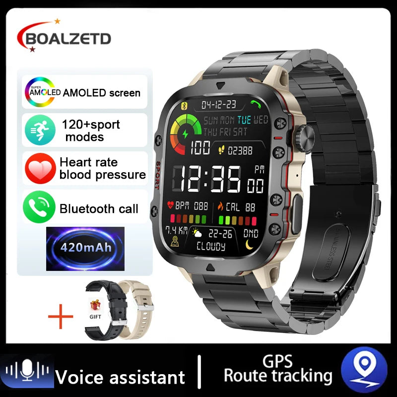 Active Smart Fit Military GPS Watch — 1.96", 5ATM, BT Call, Outdoor Sports & Health Monitor