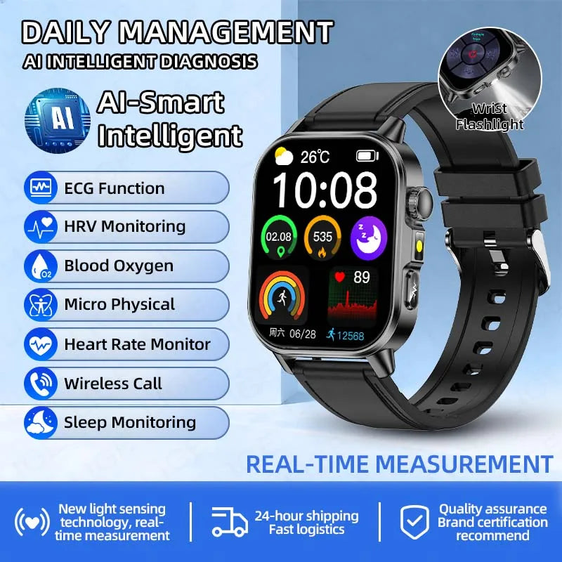 LIGE New ECG Smartwatch Men Heart Rate Blood Oxygen Uric Acid Monitor IP68 Waterproof 450mAh Health Smart Watches For Men Women